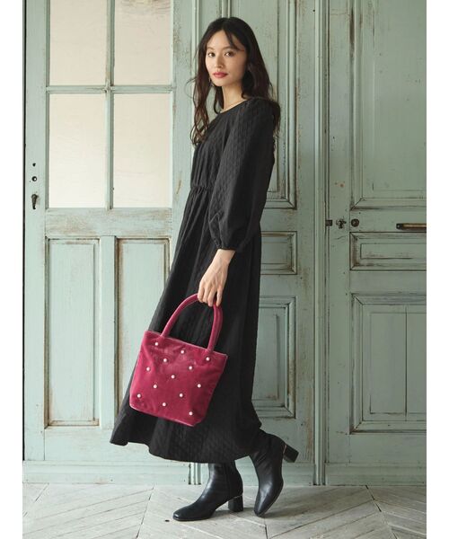 Green　Parks（グリーンパークス）の「・TORCH　パールベロアバッグ（エコバッグ/サブバッグ・レディース・ダークグリーン/ピンク/ブラック・FREE）」の9枚目の写真