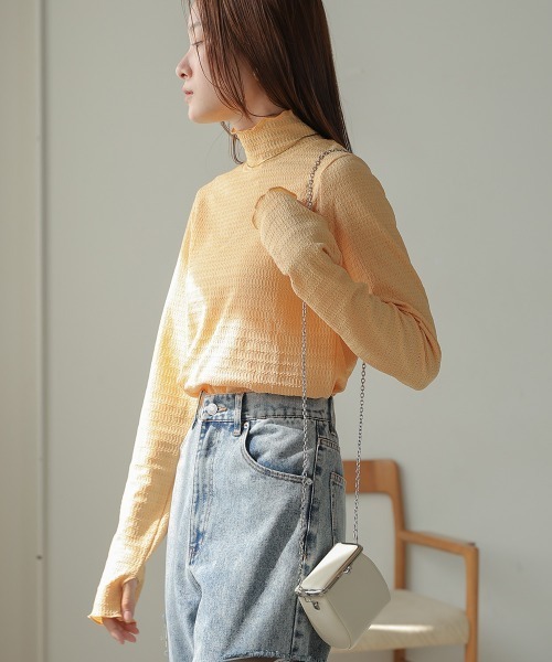 Bab(バブ)の「ハイネック指ぬき刺繍カットソー(Tシャツ/カットソー・レディース・アイボリー/ブラック/オレンジ・FREE)」の18枚目の写真