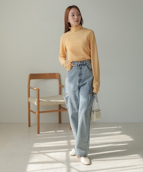 Bab(バブ)の「ハイネック指ぬき刺繍カットソー(Tシャツ/カットソー・レディース・アイボリー/ブラック/オレンジ・FREE)」の19枚目の写真