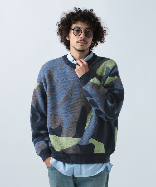 BAYFLOW(ベイフロー)の「アートパターンプルオーバー(ニット/セーター・メンズ・ブラウン/ネイビー/オフホワイト・MEDIUM/LARGE)」の1枚目の写真