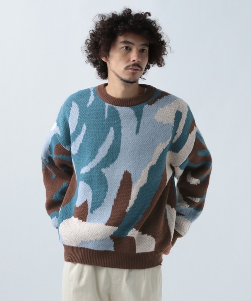 BAYFLOW(ベイフロー)の「アートパターンプルオーバー(ニット/セーター・メンズ・ブラウン/ネイビー/オフホワイト・MEDIUM/LARGE)」の3枚目の写真