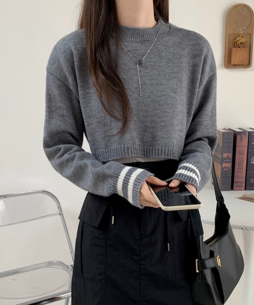 ABITOKYO(アビトーキョー)の「バックリボン袖配色ラインショート丈ニットプルオーバー(ニット/セーター・レディース・ブラック/ベージュ/グレー/アイボリー・FREE)」の18枚目の写真