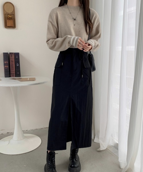 ABITOKYO(アビトーキョー)の「バックリボン袖配色ラインショート丈ニットプルオーバー(ニット/セーター・レディース・ブラック/ベージュ/グレー/アイボリー・FREE)」の9枚目の写真