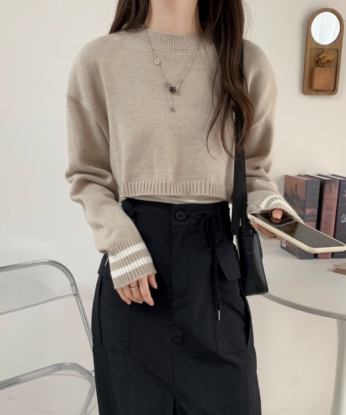 ABITOKYO(アビトーキョー)の「バックリボン袖配色ラインショート丈ニットプルオーバー(ニット/セーター・レディース・ブラック/ベージュ/グレー/アイボリー・FREE)」の7枚目の写真
