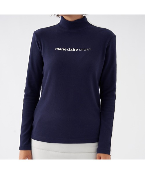 marie claire(マリ・クレール)の「marie claire GOLF/マリクレール ゴルフ ゴルフウェア ブランド ロゴ ワンポイント サイドライン ストレッチ 蓄熱 モックネック 長袖 シャツ(Tシャツ/カットソー・レディース・ブラック/ホワイト/ネイビー・M/LL/L)」の6枚目の写真