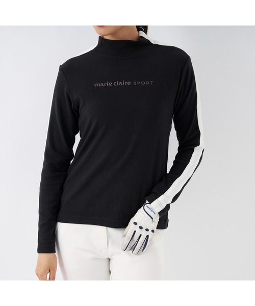 marie claire(マリ・クレール)の「marie claire GOLF/マリクレール ゴルフ ゴルフウェア ブランド ロゴ ワンポイント サイドライン ストレッチ 蓄熱 モックネック 長袖 シャツ(Tシャツ/カットソー・レディース・ブラック/ホワイト/ネイビー・M/LL/L)」の11枚目の写真
