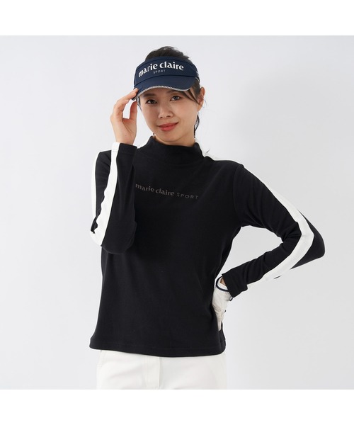 marie claire(マリ・クレール)の「marie claire GOLF/マリクレール ゴルフ ゴルフウェア ブランド ロゴ ワンポイント サイドライン ストレッチ 蓄熱 モックネック 長袖 シャツ(Tシャツ/カットソー・レディース・ブラック/ホワイト/ネイビー・M/LL/L)」の14枚目の写真