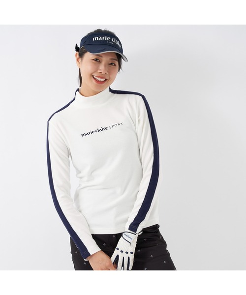 marie claire(マリ・クレール)の「marie claire GOLF/マリクレール ゴルフ ゴルフウェア ブランド ロゴ ワンポイント サイドライン ストレッチ 蓄熱 モックネック 長袖 シャツ(Tシャツ/カットソー・レディース・ブラック/ホワイト/ネイビー・M/LL/L)」の21枚目の写真