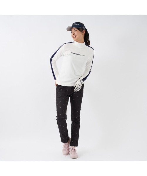marie claire(マリ・クレール)の「marie claire GOLF/マリクレール ゴルフ ゴルフウェア ブランド ロゴ ワンポイント サイドライン ストレッチ 蓄熱 モックネック 長袖 シャツ(Tシャツ/カットソー・レディース・ブラック/ホワイト/ネイビー・M/LL/L)」の4枚目の写真