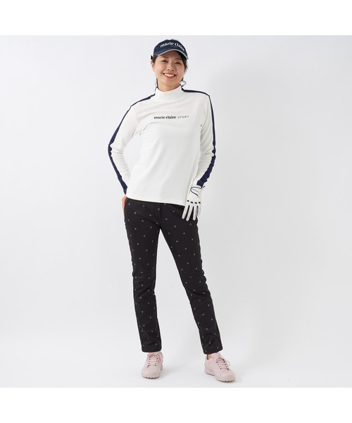 marie claire(マリ・クレール)の「marie claire GOLF/マリクレール ゴルフ ゴルフウェア ブランド ロゴ ワンポイント サイドライン ストレッチ 蓄熱 モックネック 長袖 シャツ(Tシャツ/カットソー・レディース・ブラック/ホワイト/ネイビー・M/LL/L)」の5枚目の写真