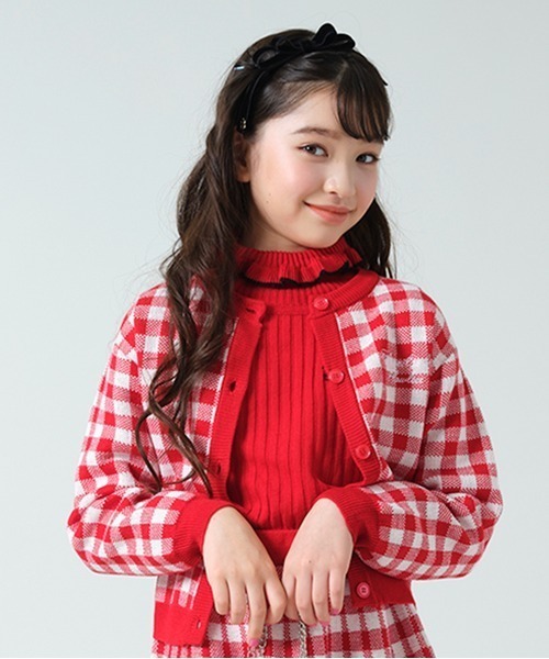 by LOVEiT（バイラビット）の「ギンガムニット（カーディガン/ボレロ・キッズ・レッド/ブラック・130cm/150cm/160cm/120cm/140cm）」の2枚目の写真