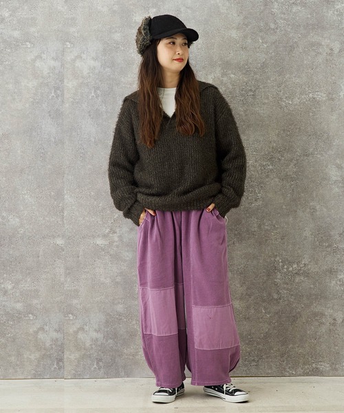 CUBE SUGAR(キューブシュガー)の「WEB限定ピグメント加工スウェットパッチワークパンツ(スウェットパンツ・レディース・パープル/スミクロ/グレイッシュベージュ・M)」の7枚目の写真