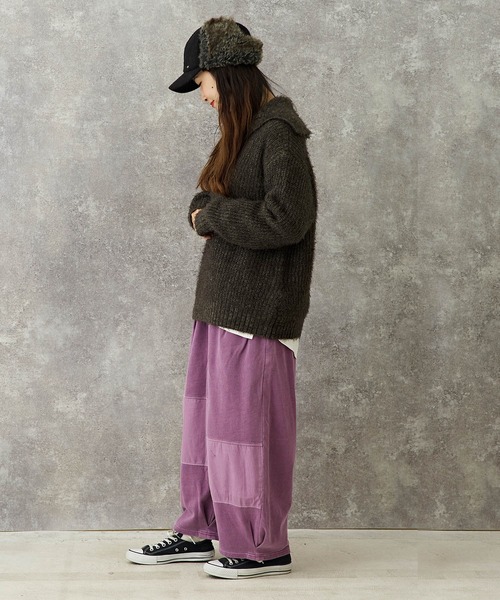 CUBE SUGAR(キューブシュガー)の「WEB限定ピグメント加工スウェットパッチワークパンツ(スウェットパンツ・レディース・パープル/スミクロ/グレイッシュベージュ・M)」の8枚目の写真