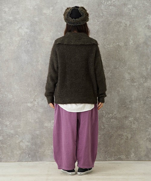 CUBE SUGAR(キューブシュガー)の「WEB限定ピグメント加工スウェットパッチワークパンツ(スウェットパンツ・レディース・パープル/スミクロ/グレイッシュベージュ・M)」の9枚目の写真