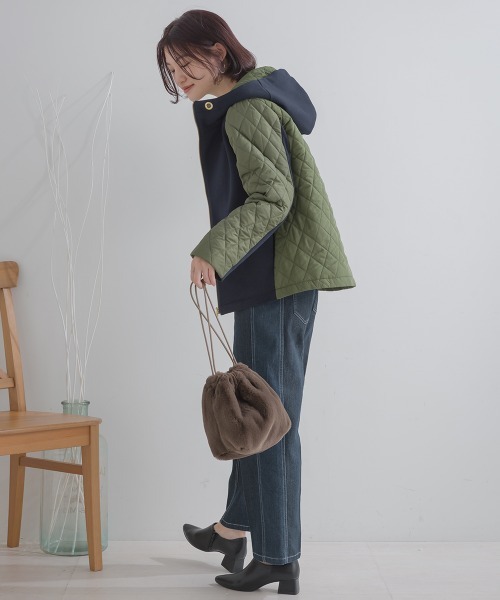 山夫人 新品　BOUJELOUD 中綿ドッキングブークレコート 山夫人様専用 新品 BOUJELOUD 中綿ドッキングブークレコート