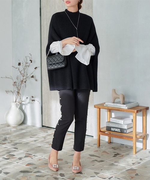 KOBE LETTUCE（コウベレタス）の「ポンチョ リブニットトップス（ポンチョ・レディース・グレー/アイボリー/ブラック/キャメル・M）」の5枚目の写真