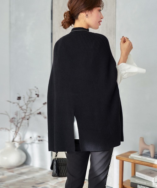 KOBE LETTUCE（コウベレタス）の「ポンチョ リブニットトップス（ポンチョ・レディース・グレー/アイボリー/ブラック/キャメル・M）」の6枚目の写真