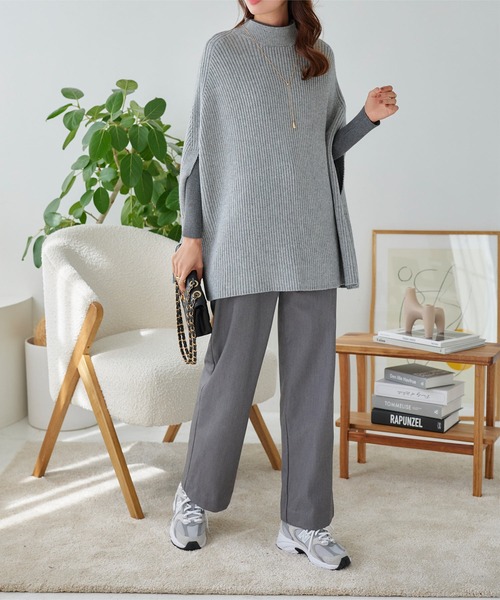 KOBE LETTUCE（コウベレタス）の「ポンチョ リブニットトップス（ポンチョ・レディース・グレー/アイボリー/ブラック/キャメル・M）」の8枚目の写真