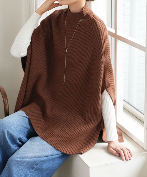 KOBE LETTUCE（コウベレタス）の「ポンチョ リブニットトップス（ポンチョ・レディース・グレー/アイボリー/ブラック/キャメル・M）」の16枚目の写真