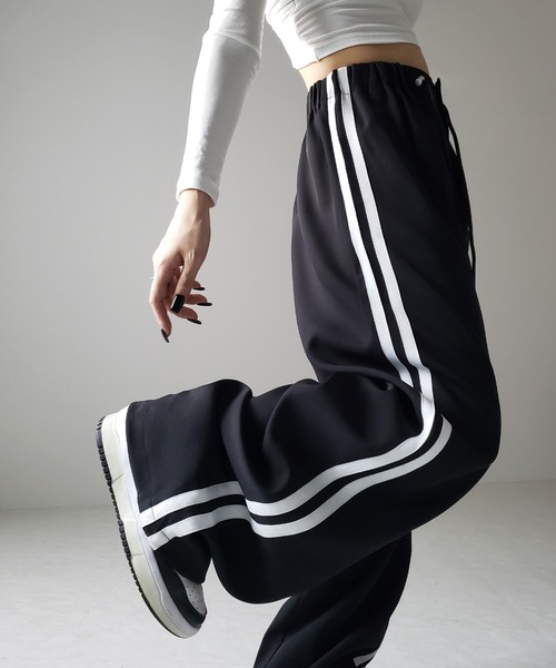 ワイドレッグパンツ S〜XL ドロスト 3color 3size／3color 】2WAYドロストサイドラインルーズトラック