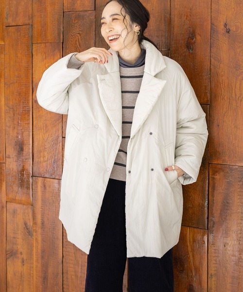 studio CLIP（スタディオクリップ）の「【マシンウォッシャブル/撥水/軽量】2WAYビッグラペルコート（ダウンジャケット/コート・レディース・ブラウン/アイボリー/ブラック・FREE）」の4枚目の写真