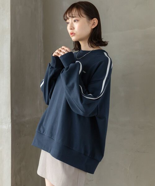 RETRO GIRL（レトロガール）の「ライントレーナー（Tシャツ/カットソー・レディース・オフホワイト/ホワイト系その他/ダークブルー・FREE）」の6枚目の写真