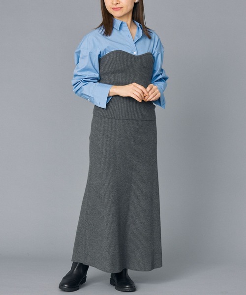 OAF ニットビスチェ　LAYERED WOOL BUSTIER GRAY △Knit bustier/ バックリボン ニットビスチェ（ベスト）｜AO2