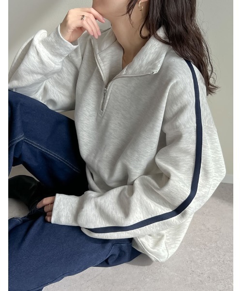 Re:EDIT（リエディ）の「選べる裏起毛オーバーサイズハーフジップスウェット（スウェット・レディース・オートミール/ブラック系/ホワイト系/チャコールグレー/ホワイト系その他/グレー系その他/ホワイト・MEDIUM/LARGE）」の3枚目の写真