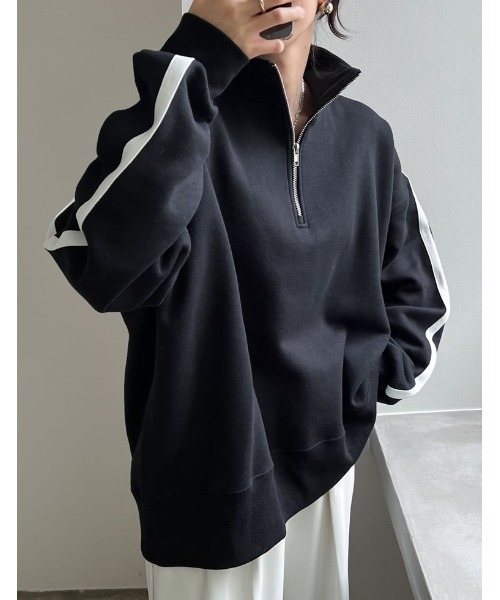 Re:EDIT（リエディ）の「選べる裏起毛オーバーサイズハーフジップスウェット（スウェット・レディース・オートミール/ブラック系/ホワイト系/チャコールグレー/ホワイト系その他/グレー系その他/ホワイト・MEDIUM/LARGE）」の4枚目の写真