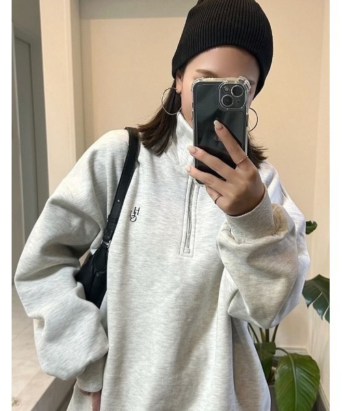 Re:EDIT（リエディ）の「選べる裏起毛オーバーサイズハーフジップスウェット（スウェット・レディース・オートミール/ブラック系/ホワイト系/チャコールグレー/ホワイト系その他/グレー系その他/ホワイト・MEDIUM/LARGE）」の12枚目の写真