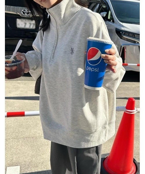 Re:EDIT（リエディ）の「選べる裏起毛オーバーサイズハーフジップスウェット（スウェット・レディース・オートミール/ブラック系/ホワイト系/チャコールグレー/ホワイト系その他/グレー系その他/ホワイト・MEDIUM/LARGE）」の11枚目の写真