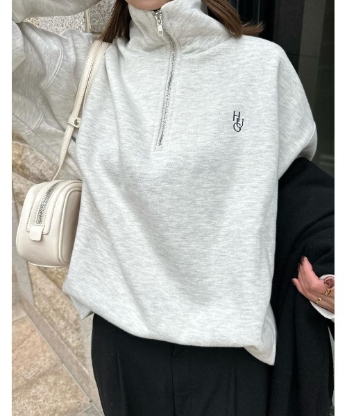 Re:EDIT（リエディ）の「選べる裏起毛オーバーサイズハーフジップスウェット（スウェット・レディース・オートミール/ブラック系/ホワイト系/チャコールグレー/ホワイト系その他/グレー系その他/ホワイト・MEDIUM/LARGE）」の15枚目の写真