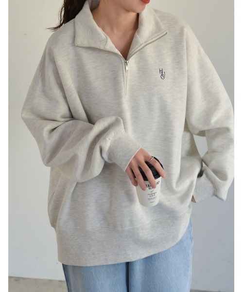 Re:EDIT（リエディ）の「選べる裏起毛オーバーサイズハーフジップスウェット（スウェット・レディース・オートミール/ブラック系/ホワイト系/チャコールグレー/ホワイト系その他/グレー系その他/ホワイト・MEDIUM/LARGE）」の8枚目の写真
