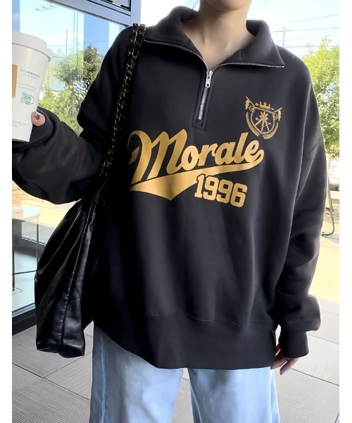 Re:EDIT（リエディ）の「選べる裏起毛オーバーサイズハーフジップスウェット（スウェット・レディース・オートミール/ブラック系/ホワイト系/チャコールグレー/ホワイト系その他/グレー系その他/ホワイト・MEDIUM/LARGE）」の9枚目の写真