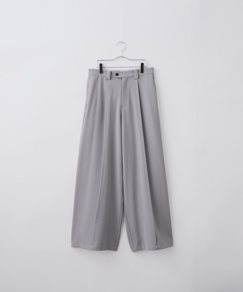 タックフレアパンツ グレー ドレープ スーパーワイドタックフレアパンツ（スラックス
