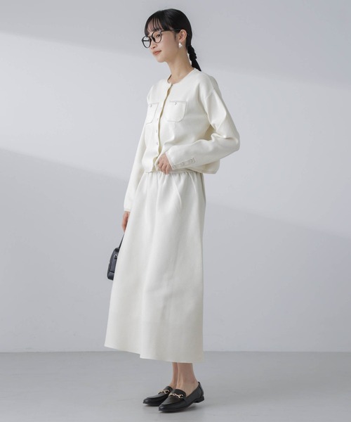 NANO universe（ナノユニバース）の「パールドットボタンニットジャケット(セットアップ可）（ノーカラージャケット・レディース・ブラック/ライム/オフホワイト・M/S）」の19枚目の写真