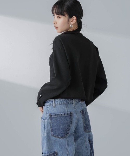 NANO universe（ナノユニバース）の「パールドットボタンニットジャケット(セットアップ可）（ノーカラージャケット・レディース・ブラック/ライム/オフホワイト・M/S）」の11枚目の写真