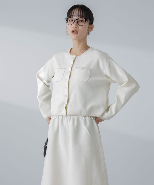 NANO universe（ナノユニバース）の「パールドットボタンニットジャケット(セットアップ可）（ノーカラージャケット・レディース・ブラック/ライム/オフホワイト・M/S）」の14枚目の写真