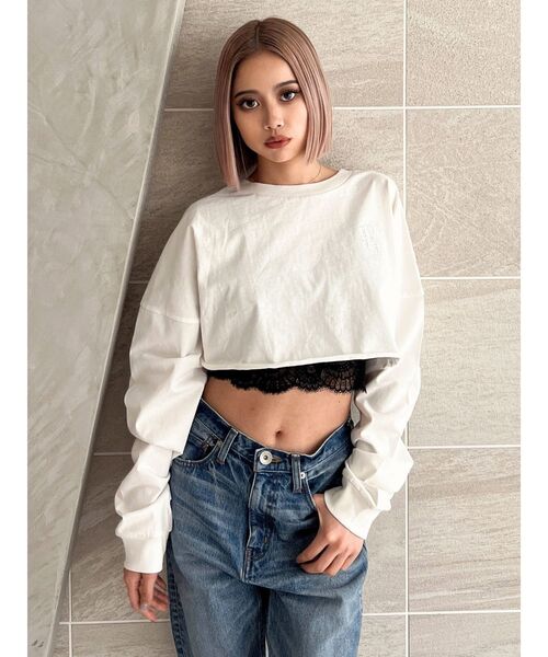 GYDA（ジェイダ）の「Square gydaショートロンT（Tシャツ/カットソー・レディース・オフホワイト/ブラック/ベージュ・FREE）」の4枚目の写真