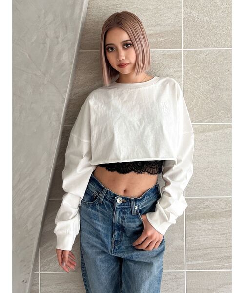 GYDA（ジェイダ）の「Square gydaショートロンT（Tシャツ/カットソー・レディース・オフホワイト/ブラック/ベージュ・FREE）」の6枚目の写真