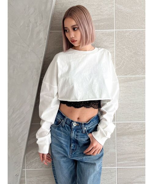 GYDA（ジェイダ）の「Square gydaショートロンT（Tシャツ/カットソー・レディース・オフホワイト/ブラック/ベージュ・FREE）」の7枚目の写真