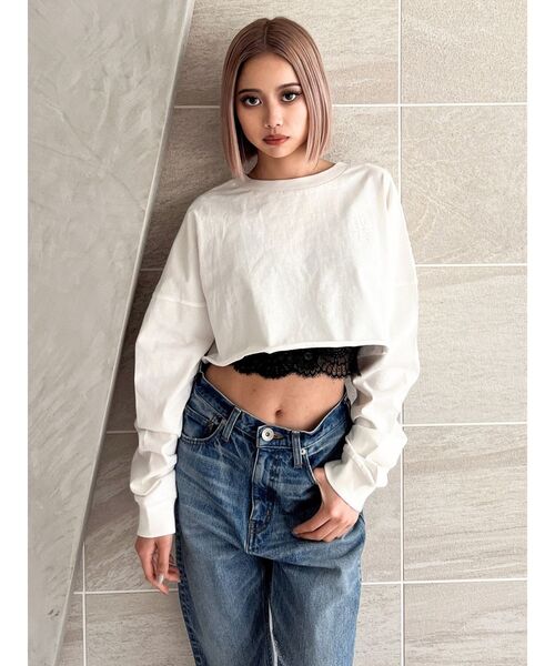 GYDA（ジェイダ）の「Square gydaショートロンT（Tシャツ/カットソー・レディース・オフホワイト/ブラック/ベージュ・FREE）」の9枚目の写真