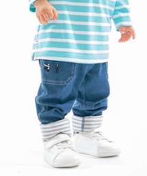 電車裾折り返しロング丈ストレートパンツ