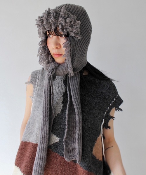 SANSeLF（サンセルフ）の「バラクラバニットフード【SANSeLF】sana24a001（ニットキャップ/ビーニー・レディース・グレー/ホワイト・FREE）」の22枚目の写真