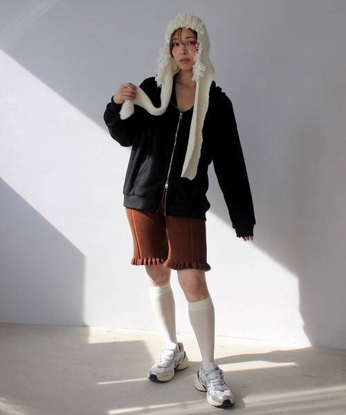 SANSeLF（サンセルフ）の「バラクラバニットフード【SANSeLF】sana24a001（ニットキャップ/ビーニー・レディース・グレー/ホワイト・FREE）」の9枚目の写真