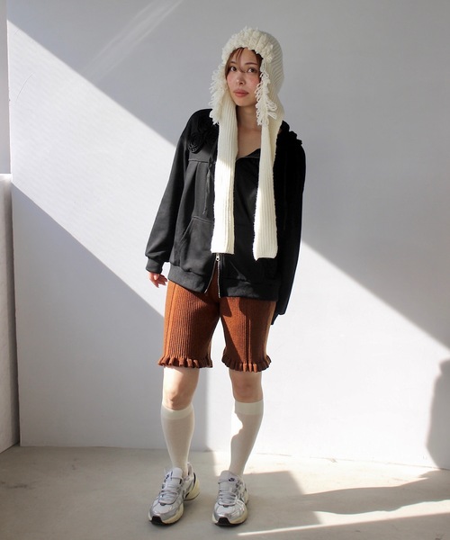 SANSeLF（サンセルフ）の「バラクラバニットフード【SANSeLF】sana24a001（ニットキャップ/ビーニー・レディース・グレー/ホワイト・FREE）」の8枚目の写真