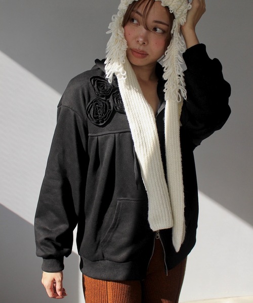 SANSeLF（サンセルフ）の「バラクラバニットフード【SANSeLF】sana24a001（ニットキャップ/ビーニー・レディース・グレー/ホワイト・FREE）」の11枚目の写真