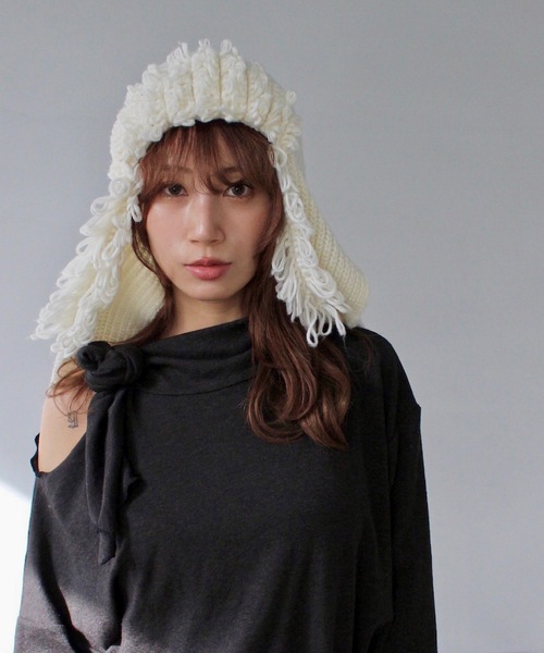 SANSeLF（サンセルフ）の「バラクラバニットフード【SANSeLF】sana24a001（ニットキャップ/ビーニー・レディース・グレー/ホワイト・FREE）」の10枚目の写真