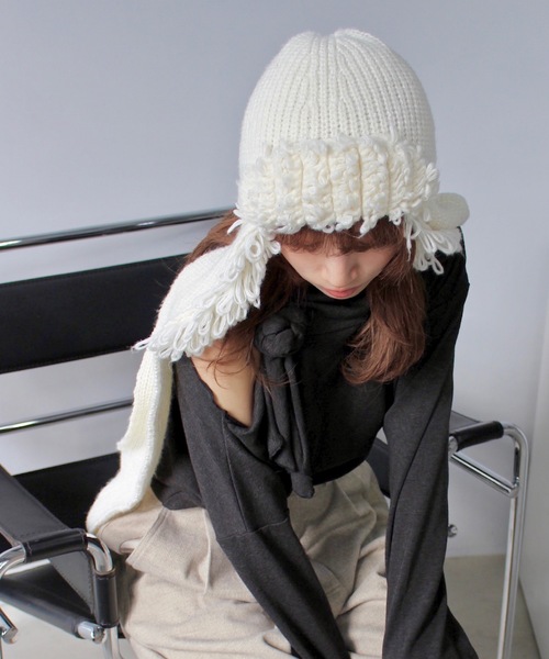 SANSeLF（サンセルフ）の「バラクラバニットフード【SANSeLF】sana24a001（ニットキャップ/ビーニー・レディース・グレー/ホワイト・FREE）」の3枚目の写真