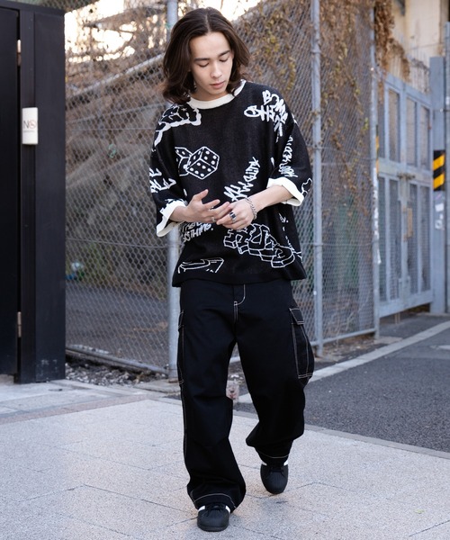 WEGO（ウィゴー）の「WEGO/ジャガードグラフィックニット（ニット/セーター・メンズ・ブラック/ホワイト・LARGE/MEDIUM）」の14枚目の写真